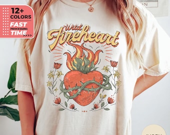 Wild Fireheart Comfort Colors T-Shirt – Vintage Sacred Heart Graphic Tee, Retro Western Floral Shirt