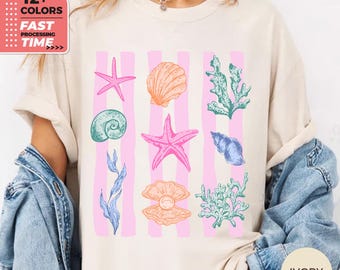 Coastal Seashells Comfort Colors T-Shirt – Beach Shells And Starfish Graphic Tee