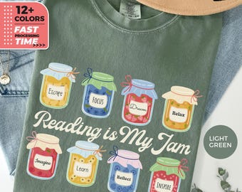Reading Is My Jam Comfort Color T-Shirt – Cute Book Lover Tee, Reader Aesthetic TShirt for Teachers, Librarians, Students & Bibliophiles