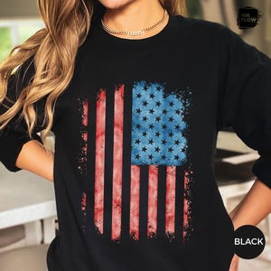 USA Watercolor Flag Sweatshirt, 4th of July Sweatshirt, Patriotic Gildan Sweater, America Hoodie, Red White Blue Top, Independence Day Gift image 3