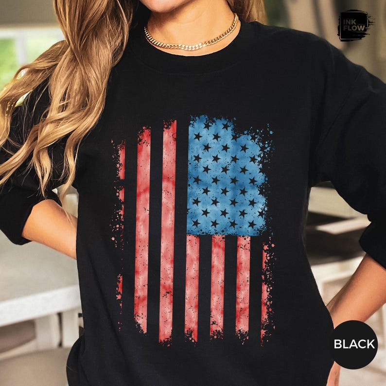 USA Watercolor Flag Sweatshirt, 4th of July Sweatshirt, Patriotic Gildan Sweater, America Hoodie, Red White Blue Top, Independence Day Gift image 3