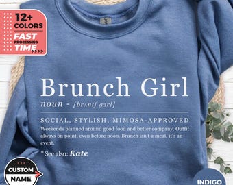 Felpa personalizzata Brunch Girl – Maglione per amanti del brunch, Felpa con cappuccio Mimosa Girly, Regalo con nome personalizzato