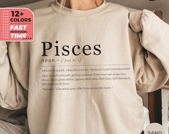 Sudadera divertida con la definición de Piscis, suéter astrológico, sudadera divertida con el signo del zodiaco, regalo del horóscopo de Piscis para ella, sudadera acogedora y divertida con el signo de Piscis.