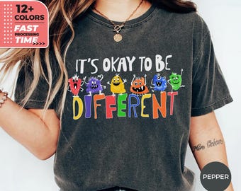 T-shirt It's Ok To Be Different, Comfort Colors® Inclusion-shirt, shirt Cute Monsters, Autism Awareness, SPED Teacher, T-shirt speciaal onderwijs