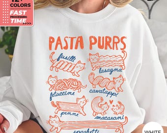 Felpa Pasta Purrs – Maglione con gatto divertente, felpa con cappuccio per amanti della pasta italiana, top grafico per buongustai