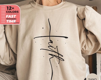 Faith Cross Sweatshirt, Faith Sweater, Christian Spiritual Sweatshirt, Vertical Cross Top, Religious Spiritual Tshirt, Christian Shirt Gift