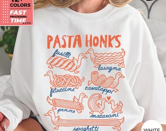 Sweat-shirt Pasta Honks – Pull humoristique avec une oie, Sweat à capuche pour les amoureux des pâtes, Haut graphique avec une oie gourmande