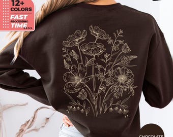 Vintage Pressed Flowers Sweatshirt, Boho Cottagecore Sweater, Botanical Wildflowers Gift, Nature Lover Hoodie, Nature Sweatshirt, Back Print