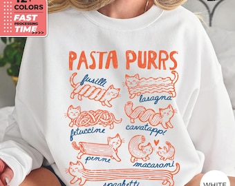 Sweat-shirt Pasta Purrs – Pull chat rigolo, Sweat à capuche pour amoureux des pâtes italiennes, Haut graphique pour gourmands