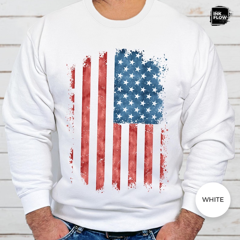 USA Watercolor Flag Sweatshirt, 4th of July Sweatshirt, Patriotic Gildan Sweater, America Hoodie, Red White Blue Top, Independence Day Gift image 4