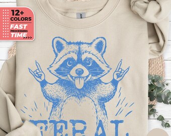 Feral Raccoon Sweatshirt – Funny Trash Panda Graphic Hoodie, Retro Animal Sweater