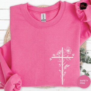 Floral Cross Christian Sweatshirt, Minimal Faith Sweater for Women, Cozy Jesus Pullover, Inspirational Bible Verse Gift, Religious Top image 7