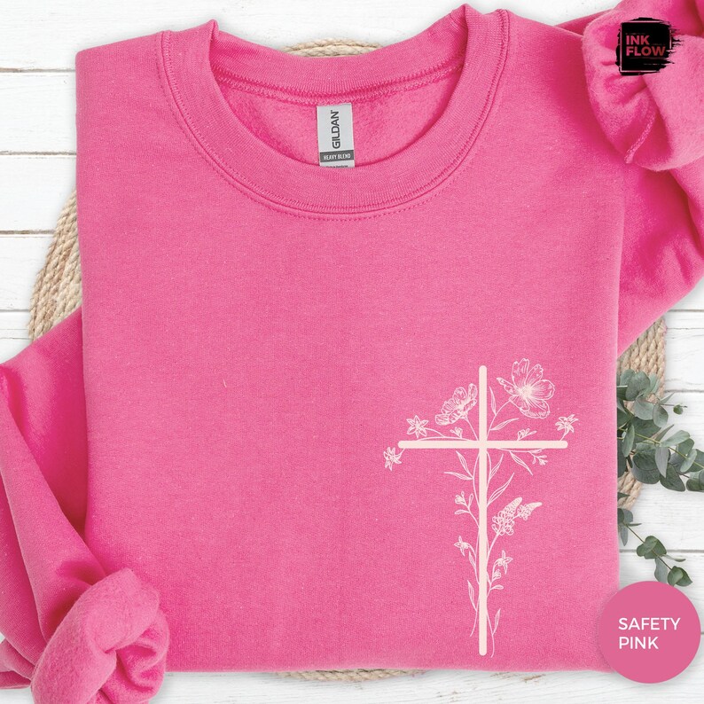 Floral Cross Christian Sweatshirt, Minimal Faith Sweater for Women, Cozy Jesus Pullover, Inspirational Bible Verse Gift, Religious Top image 7