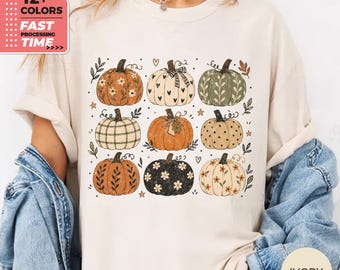 Maglietta Boho Pumpkin Comfort Colors – T-shirt autunnale, maglietta con grafica di zucca autunnale, top per il Giorno del Ringraziamento