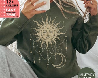Celestial Sun Moon Sweatshirt – Vintage Boho Mystic Sweater
