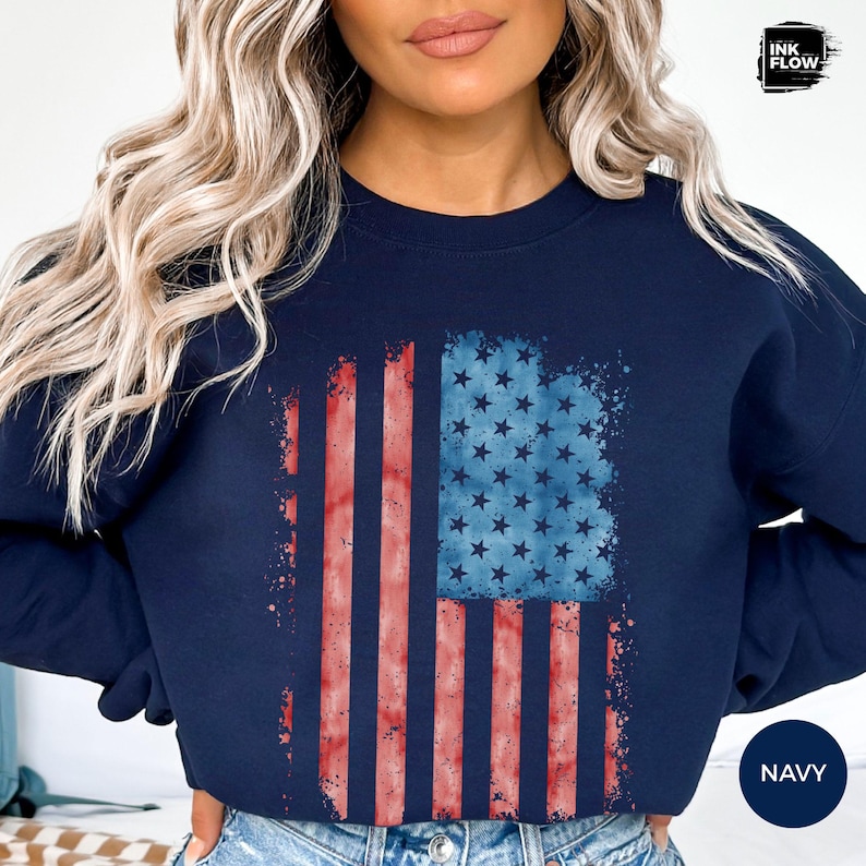 USA Watercolor Flag Sweatshirt, 4th of July Sweatshirt, Patriotic Gildan Sweater, America Hoodie, Red White Blue Top, Independence Day Gift image 5