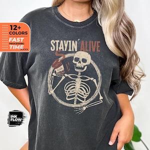 Staying Alive Shirt, Comfort Colors® Coffee Lovers TShirt, Funny Skeleton T-Shirt, Halloween Gift, Skull Vintage Tee, Fall Pumpkin Top Gift