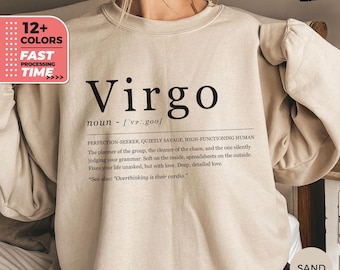 Moletom engraçado com a definição de Virgem, moletom com capuz do signo do zodíaco, suéter com estampa de astrologia, suéter aconchegante de Virgem, presente para ela com o signo, blusa Gildan