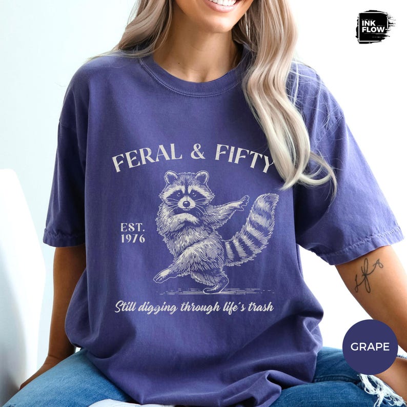Feral & Fifty Comfort Colors T-Shirt, Funny Raccoon Tee, Turning 50 Humor Shirt, Sarcastic 50th Birthday Tee image 11