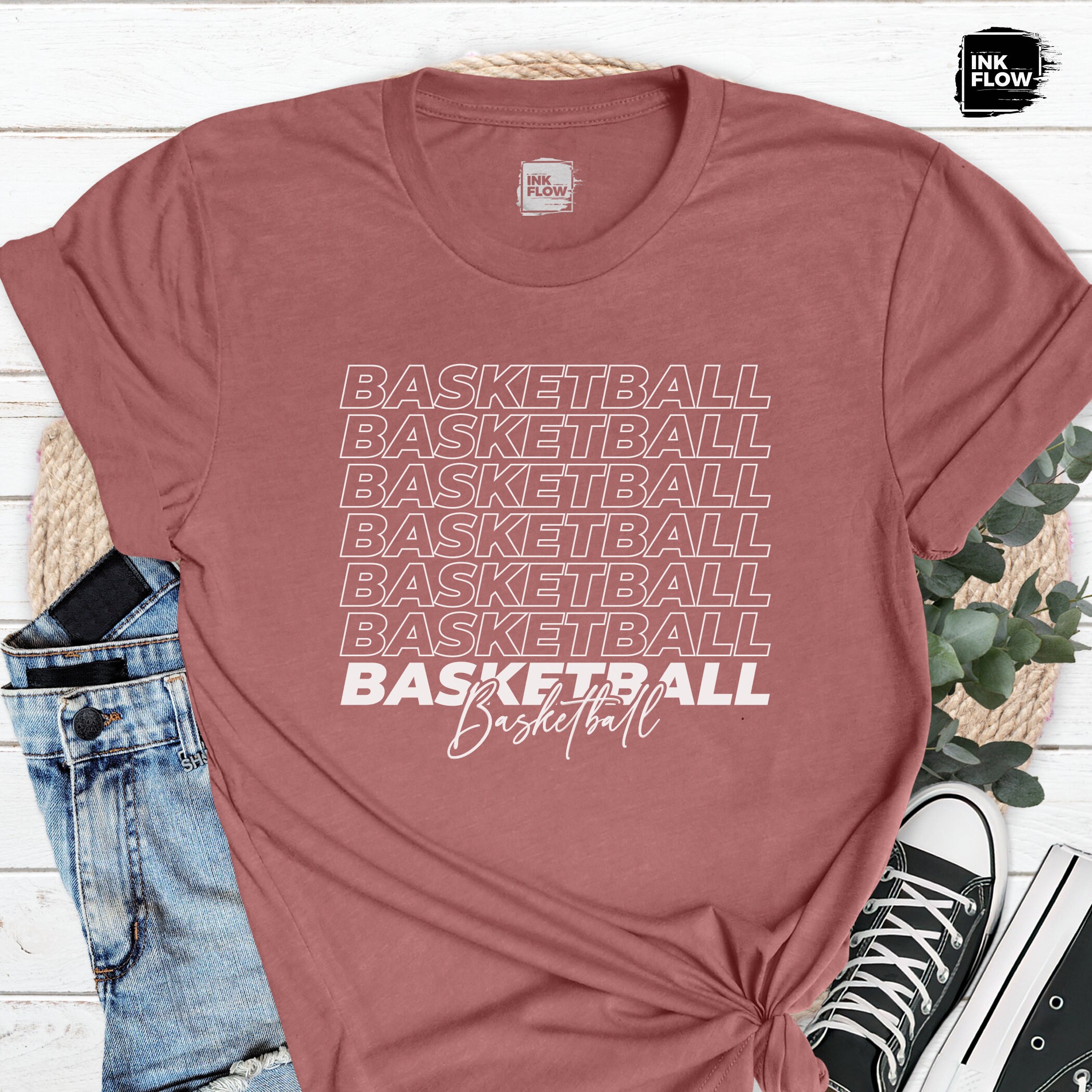 Women's Basketball Lover T-Shirt – Short Sleeve Casual Top, 60% Cotton 35% Polyester 5% Spandex, Basketball Mom Sports Gift