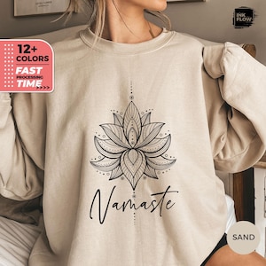 Namaste Lotus Flower Sweatshirt for Women, Meditation Hoodie, Yoga Sweatshirt, Mandala Sweater, Lotus Flower Gift, Namaste Quote Sweatshirt