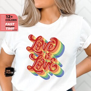 愛は愛 T シャツ、レインボー シャツ、ゲイ プライド T シャツ、平等 LGBTQ プライド月間、レディース レインボー トップ、優しさとサポート シャツ、プライド フラッグ