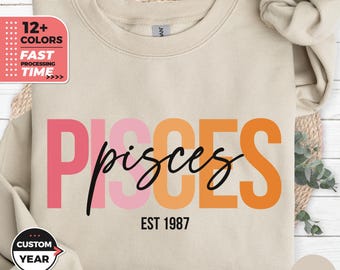 Sweat-shirt personnalisé Poissons, Sweat-shirt d'anniversaire, Sweat-shirt ras du cou, Chemise d'anniversaire de mars, Chemise astrologie Poissons, Cadeau d'anniversaire Poissons