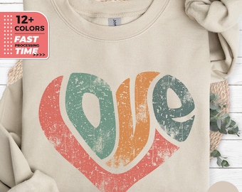 Sudadera retro con corazón, suéter bohemio con mensaje de amor, regalo de San Valentín, camiseta vintage con corazón, camiseta de San Valentín con mensaje de amor, top bonito con mensaje de amor, regalo para ella.