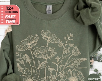 Vintage Pressed Flowers Sweatshirt, Boho Cottagecore Sweater, Botanical Wildflowers Gift, Nature Lover Hoodie, Nature Sweatshirt, Floral Top