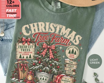 Maglietta "Christmas Tree Farm Comfort Colors" - Maglietta natalizia vintage, maglietta per le feste con alberi appena tagliati, top invernale rustico