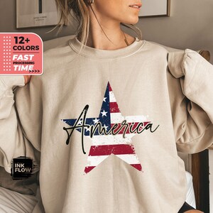 Stars & Stripes 4th of July Sweatshirt, Independence Day Hoodie, Patriotic Shirt for Women, USA Memorial Day Gift, Freedom Top, USA Flag