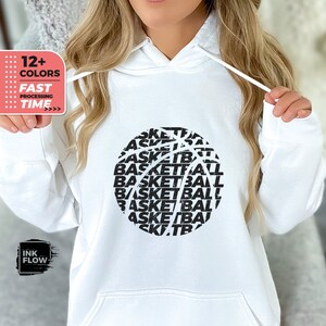 Suéter com letras de basquete, suéter com citação positiva, presentes para amantes do esporte, camiseta da era do basquete, mãe do basquete, presente positivo para ela e para ele