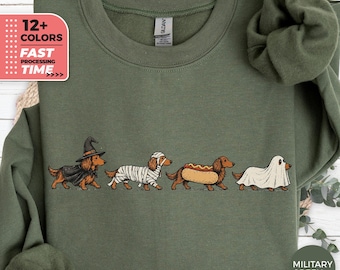 Felpa da bassotto di Halloween – Maglione spettrale con bassotto, felpa con cappuccio a tema cane.
