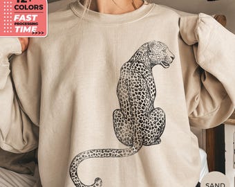 Vintage Leopard Sweatshirt – Minimal Big Cat Wildlife Graphic Sweater