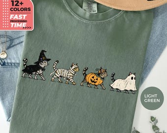 Maglietta Halloween Gatto Comfort Colors – Maglietta Spettrale Gatto Costume, Maglietta Strega Mummia Zucca Fantasma