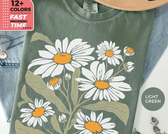 Boho Daisy Comfort Colors Shirt – Wildflower Floral T-Shirt, Cottagecore Botanical Tee