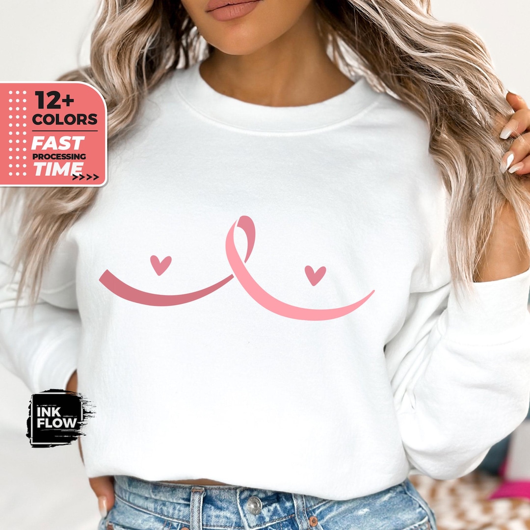 Pink Ribbon Breast Cancer Sweatshirt for Women, Chest Ribbon, Breast ...