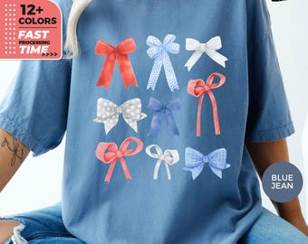 American Ribbons T-Shirt, 4th of July Comfort Colors® TShirt, USA Red White Blue Bows And Ribbons Shirt, Patriotic Top, America Gift For Her