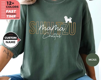 Custom Dog Mama T-Shirt, Personalized Shih Tzu Comfort Colors® Shirt, Shih Tzu Owner TShirt with Custom Name, Pet Lover Gift for Dog Moms