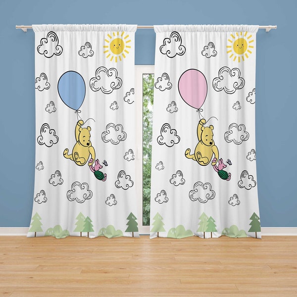 Winnie the Pooh Bear Nursery Curtains | Winnie the Pooh Nursery Decor | Kids Bedroom Curtains | Black Out Curtains | Nursery Window Curtains