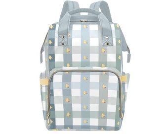 Winnie the Pooh Backpack Diaper Bag | Plaid Winnie the Pooh Diaper Bag | Boy Diaper Bag | Baby Shower Gift | Blue and Green Plaid Nappy Bag