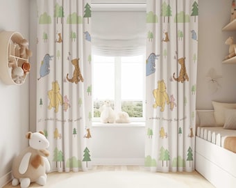 Winnie the Pooh Bear Nursery Curtains | Winnie the Pooh Nursery Decor | Kids Bedroom Curtains | Room Darkening Curtains | Nursery Curtains