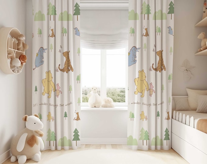 Winnie the Pooh Bear Nursery Curtains | Winnie the Pooh Nursery Decor | Kids Bedroom Curtains | Room Darkening Curtains | Nursery Curtains