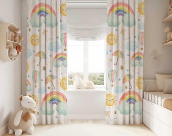 Whimsical Sky Curtains for Nursery | Rainbow Nursery Window Curtains | Sunshine Drapes | Gender Neutral Nursery Curtains | Cloud curtains