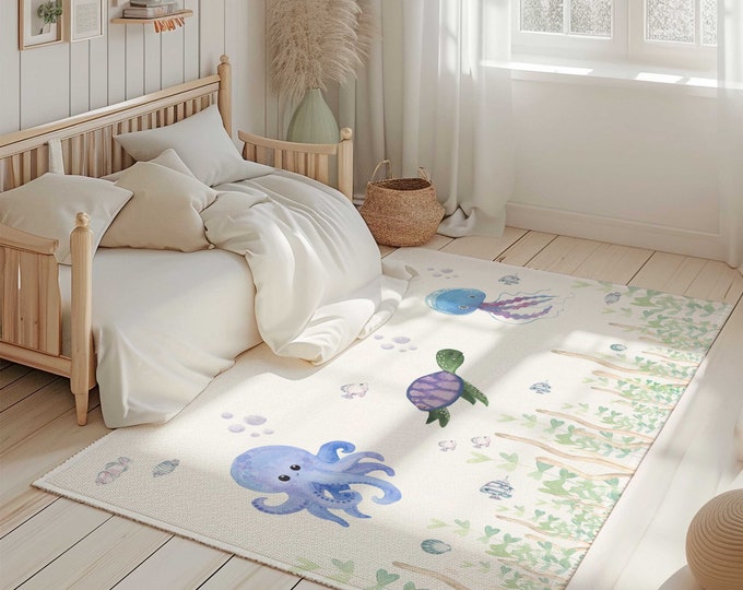 Under the sea Nursery Area Rug | Under the sea carpet | Under the Sea nursery decor | Ocean Area Rug | Kids Bedroom Area Rug
