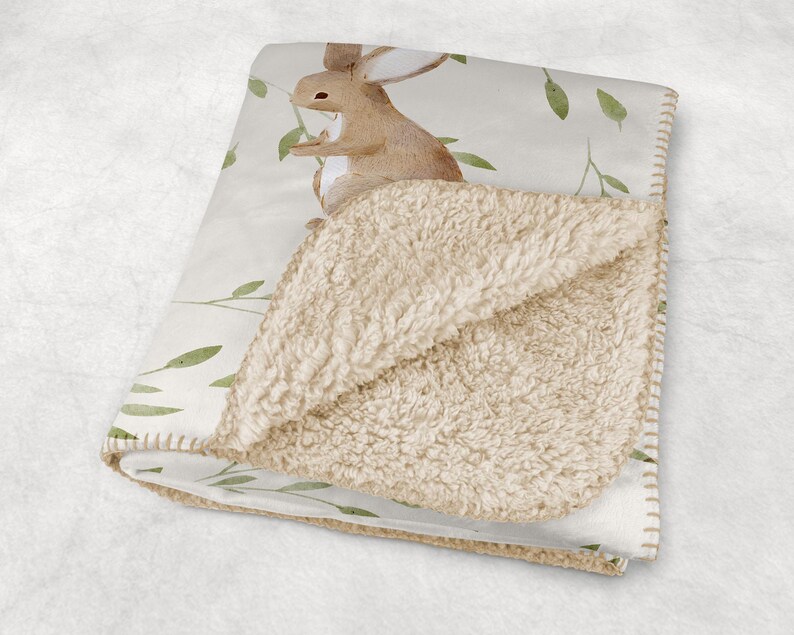 Personalized Bunny Baby Blanket: Velveteen Rabbit Nursery Decor Sherpa - Beige
