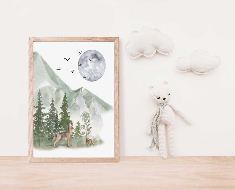 Woodland Nursery Prints: Green Mountain Animal Art, Set of 3 image 10