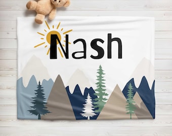 Personalized Mountain Nursery Blanket: Plush Forest Baby Blanket