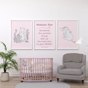 Pooh Nursery Decor, Winnie the Pooh Nursery, Pink or Blue Pooh Wall Art Prints, Personalized Pooh Quote Nursery Prints, Set of 3 Prints