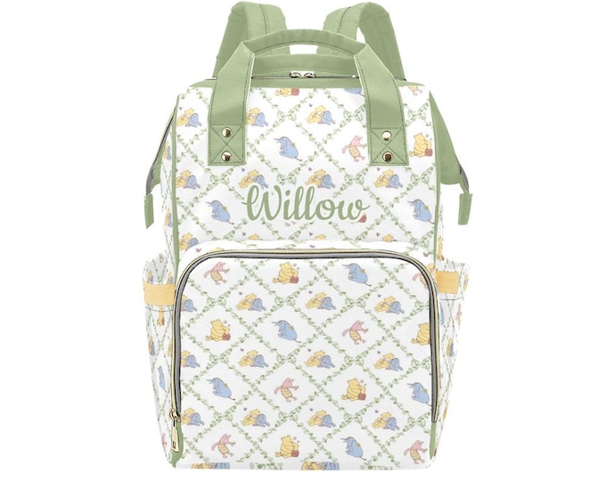 Winnie the Pooh Diaper Bag Backpack, Personalized Baby Shower Gift, Gender Neutral